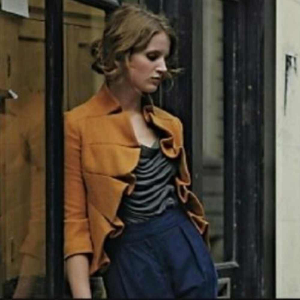 Anthropologie Tabitha Gray Blue Wool Ruffle Jacket